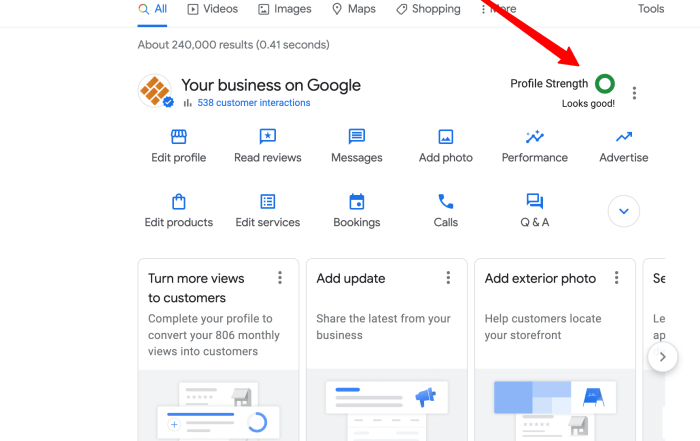 Widget GMB puissance de profil